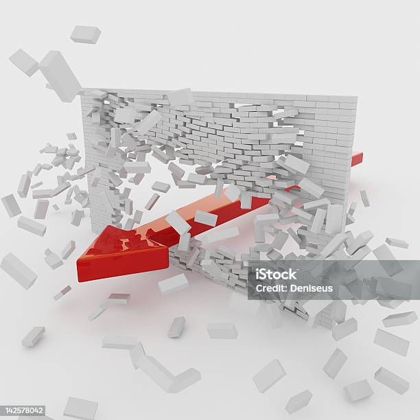 Seta Através Da Parede - Fotografias de stock e mais imagens de Adversidade - Adversidade, Atividade, Barreira de Construção