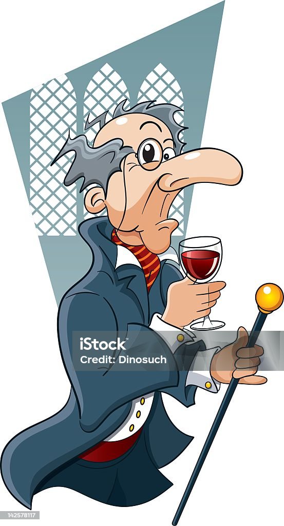 Old excéntrico hombre bebiendo Vino añejo - arte vectorial de Ilustración libre de derechos