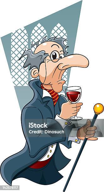 Eccentrico Uomo Anziano Bere Vino Dannata - Immagini vettoriali stock e altre immagini di Illustrazione - Illustrazione, Vino, Abbigliamento formale