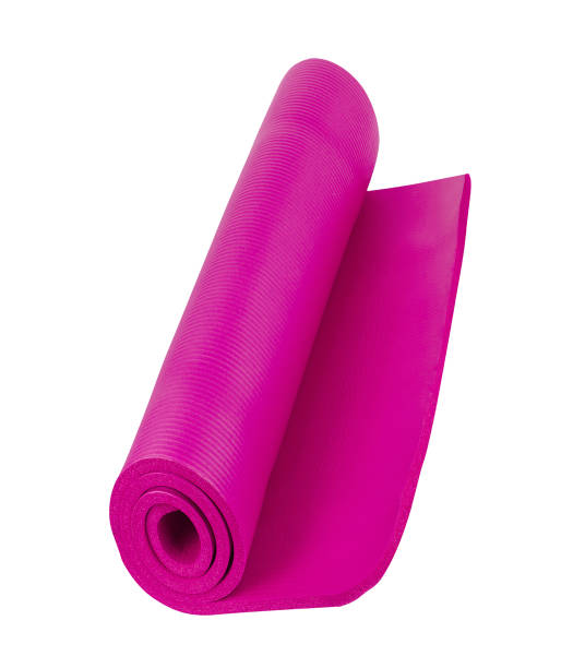 istock Yoga mat pink color isolated on white 1425784851