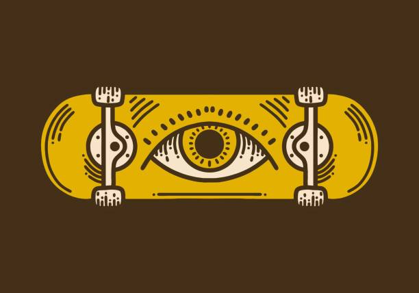 Skateboard with one eye retro vintage line art Skateboard with one eye retro vintage line art design cool graffiti characters stock illustrations