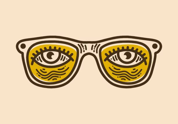 brille mit zwei vorgewölbten augen retro vintage line art - child glasses white background eyesight stock-grafiken, -clipart, -cartoons und -symbole