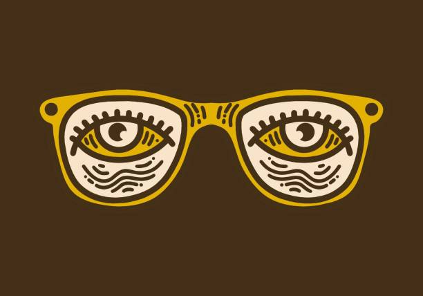 brille mit zwei vorgewölbten augen retro vintage line art - child glasses white background eyesight stock-grafiken, -clipart, -cartoons und -symbole