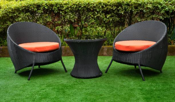 istock Garden chair on green grass outside 1425791684