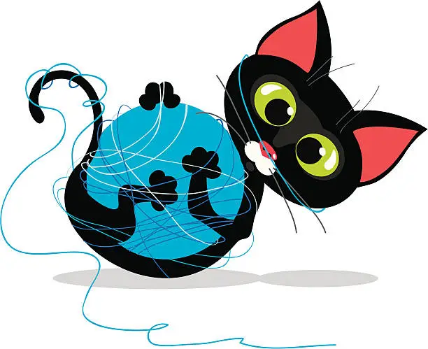 Vector illustration of Cat and ball