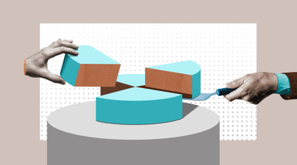 concepto de cuota de mercado. - cake server fotografías e imágenes de stock