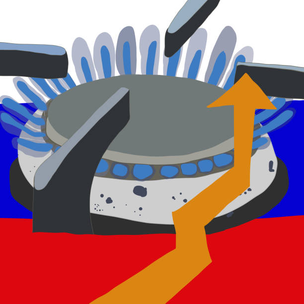 stockillustraties, clipart, cartoons en iconen met rising prices for russian gas. gas supply. the flame of a gas burner. - rigging