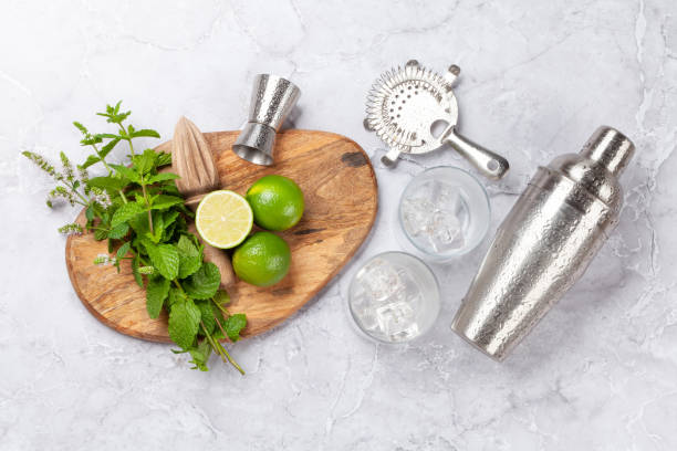 istock Mojito cocktail ingredients and drinks utensils 1425794780
