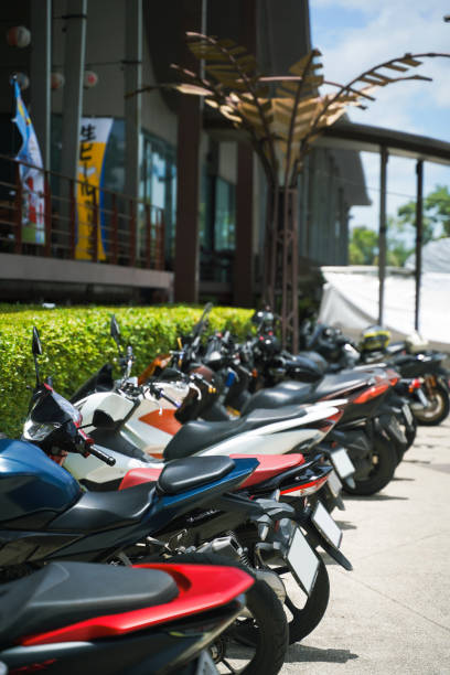 Motorbikes parked on the street, Parking area in thailand.