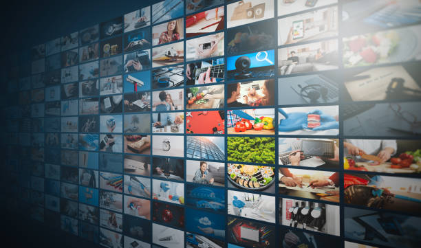 Television streaming video, multimedia wall stock photo