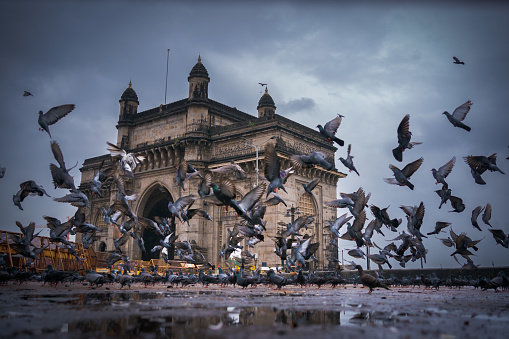 The Gateway of India is an arch-monument built in the early 20th century in the city of Bombay, India. It was erected to commemorate the landing of King-Emperor George V, the first British monarch to visit India, in December 1911 at Strand Road near Wellington Fountain.