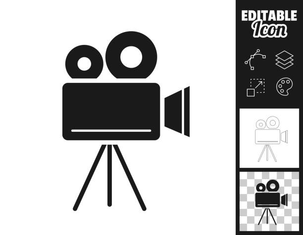 кинокамера со штативом. иконка для дизайна. легко редактируется - кинопроектор stock illustrations