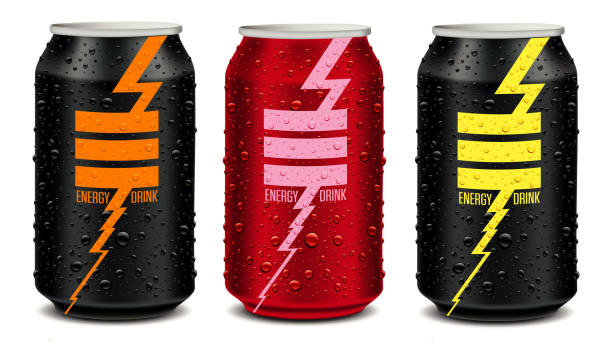 Illustration of energy drink cans with many water drops Illustration of energy drink cans with many water drops. Packaging template energy drinks stock illustrations