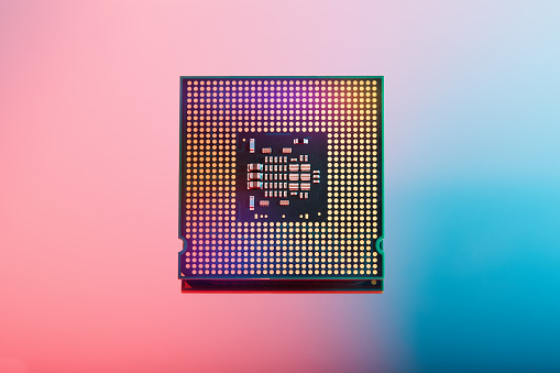 Computer CPU chip on colorful background