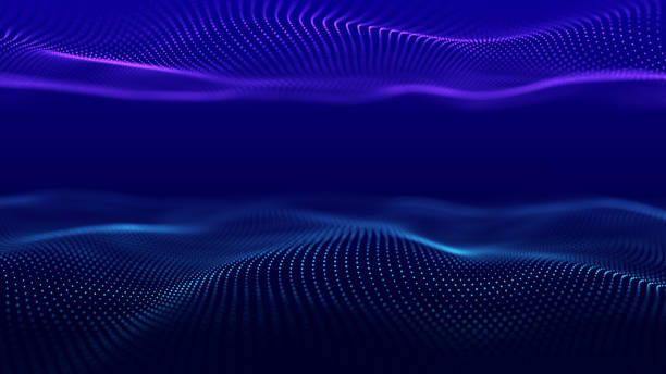 istock Abstract wave of dots in blue and purple tones. Equalizer for music. 3D rendering. 1425809746