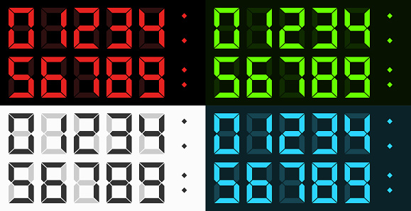 Display digital numbers icons isolated vector set - Collection of high quality time and clocks related symbols