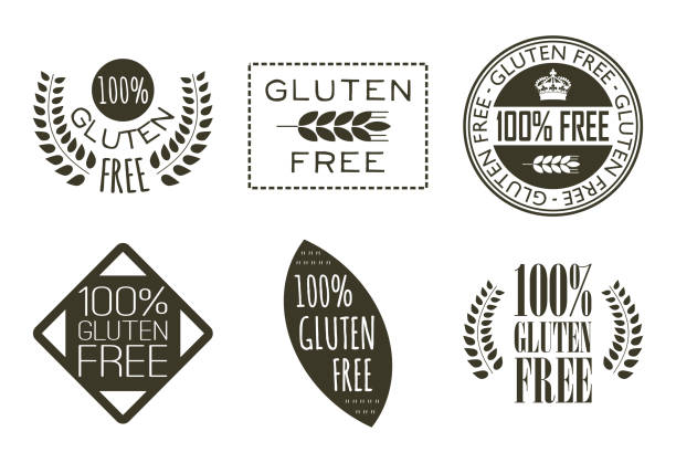 Gluten free badges set isolated Gluten free labels and emblems isolated vector set - Collection of high quality nutrition related badges gluten free stock illustrations