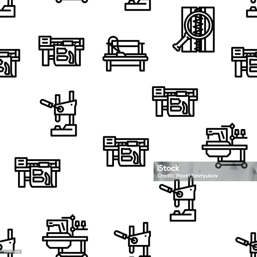 Factory Sewing Sew Machine Vector Seamless Pattern Stock Illustration ...