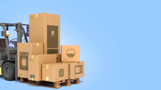 istock delivery from the store concept The loader loads boxes with equipment  3d render on color background 1425817409