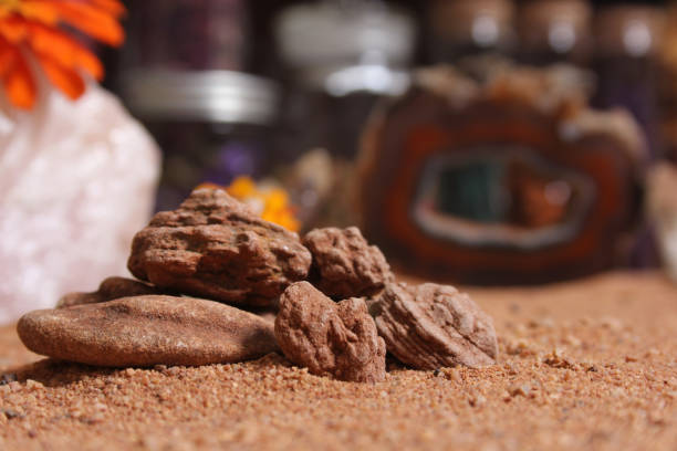 istock Desert Rose Rocks From Oklahoma on Red Sand. Meditation Table Close up 1425820212