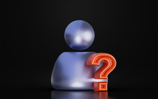 user with question mark sign on dark background 3d render concept for confusion asking