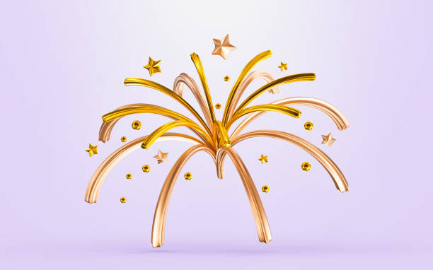 знак фейерверка с золотым элементом звезды 3d-концепцией рендеринга для - bang holidays and celebrations july party стоковые фото и изображения