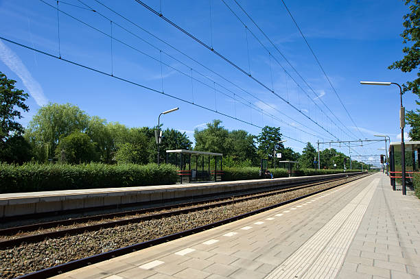 Overview of the tracks in a railway station stock photo