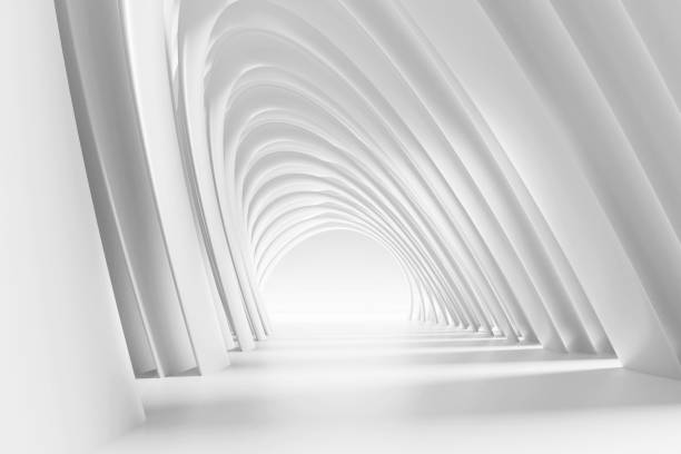 istock 3d render of abstract futuristic architecture design. White concrete floor for car presentation. 1425822703