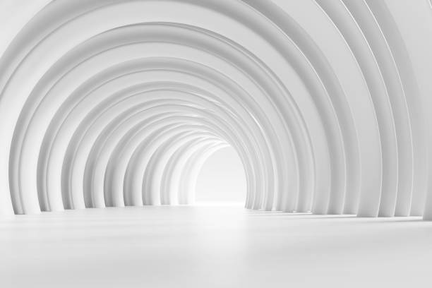 istock 3d render of abstract futuristic architecture design. White concrete floor for car presentation. 1425822704