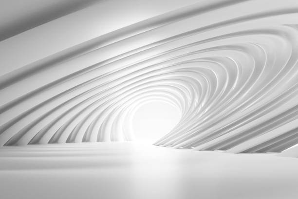 istock 3d render of abstract futuristic architecture design. White concrete floor for car presentation. 1425822714