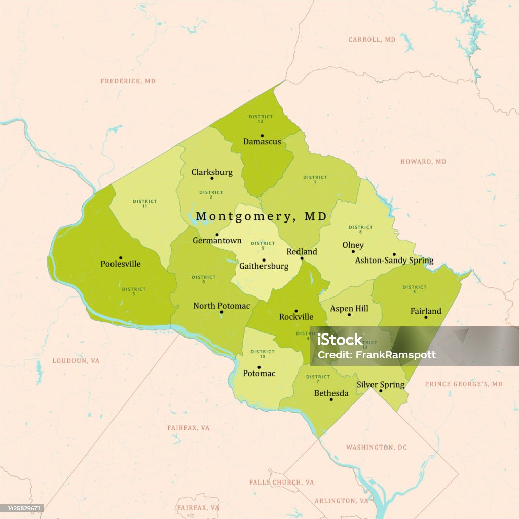 Md Montgomery County Vector Map Green Stock Illustration Download
