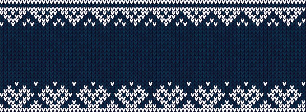 ilustrações, clipart, desenhos animados e ícones de feio suéter festa de natal fronteira. ornamentos escandinavos de padrão de fundo de malha. - sweater cardigan knitting blue