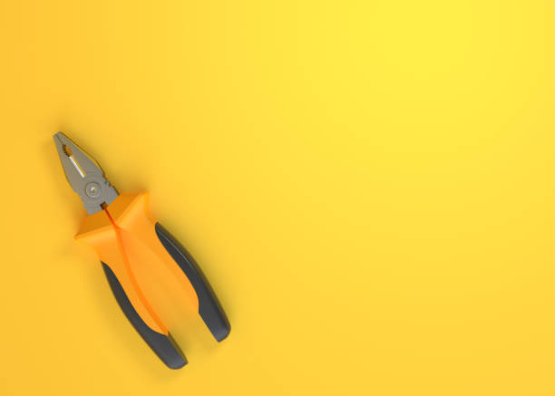 Pliers on a yellow background with copy space. Top view. Minimal creative concept. 3d render illustration