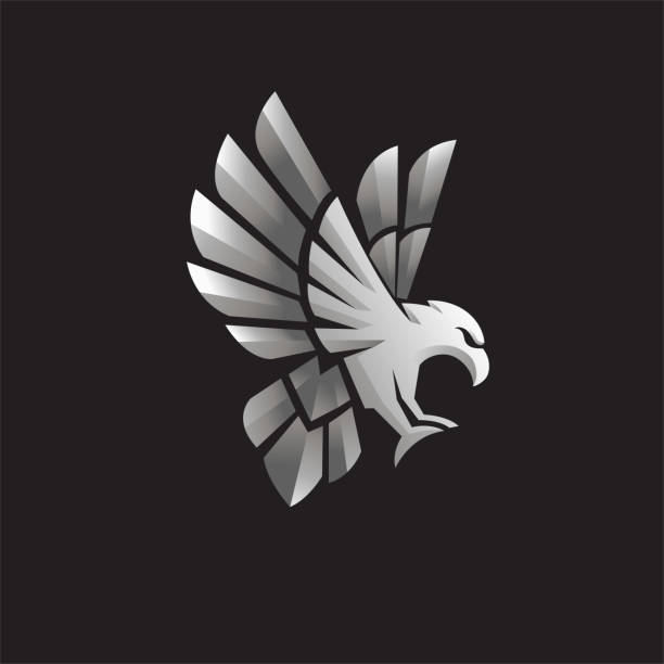 illustrations, cliparts, dessins animés et icônes de conception de symbole d’oiseau avec un style métallique - wing insignia metal silver