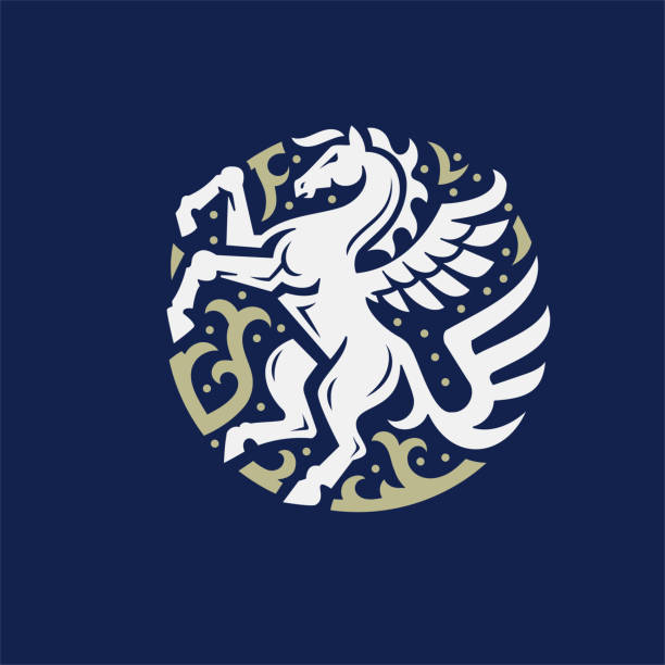 서있는 페가수스 서클 다채로운 상징 - stallion stock illustrations