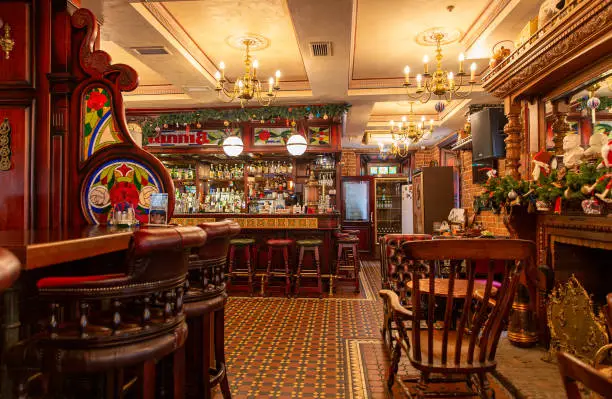 Luxurious interior of traditional English restaurant