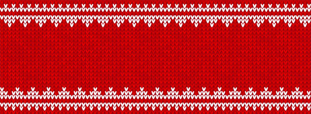 Ugly sweater Christmas party border. Knitted background pattern scandinavian ornaments. vector art illustration