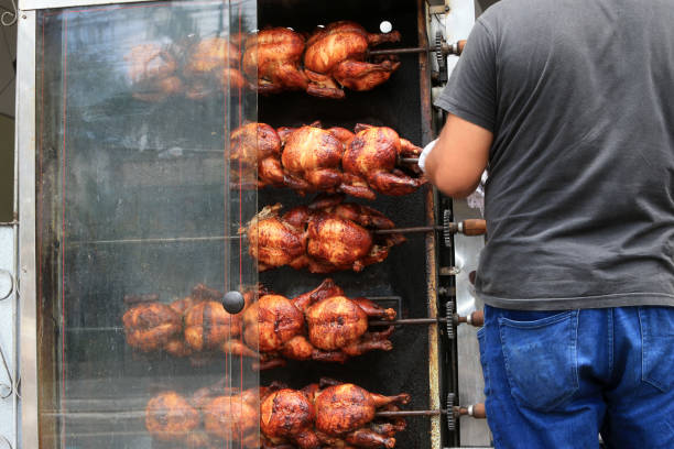 salvador, bahia, brazil - september 17, 2022: Roast chicken at a street restaurant in Salvador city.