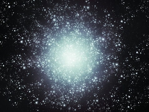 Globular star cluster in the Milky Way. Millions of stars in the galaxy. Birth of stars from cosmic gas.
