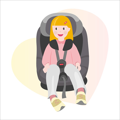 Girl strapped in a child car seat.