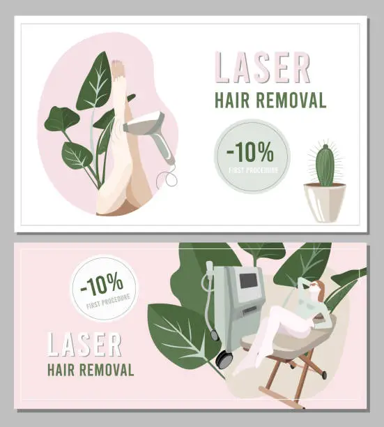 Vector illustration of Set of promo flyers for laser hair removal
