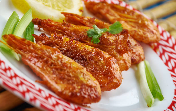Grilled Jamaican Jerk Shrimp stock photo