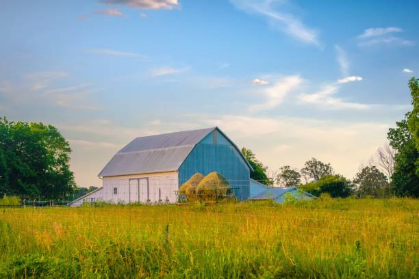 istock Old barn with hay stack at sunrise-Carrol County, Indiana 1425850815