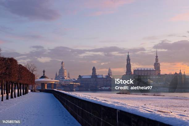Panoramic View Of Ancient City Of Dresden During Winter Germany Stock Photo - Download Image Now
