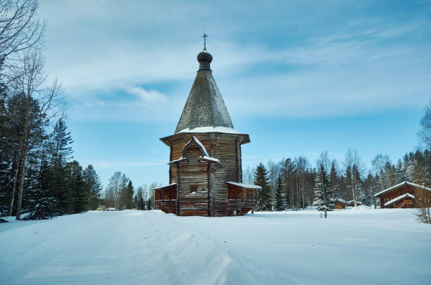 Russian Traditional wooden church stock photo