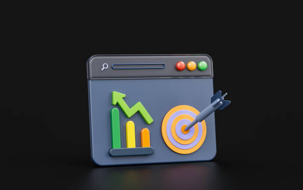 istock browser interface with line chart bar and bullseye arrow sign on dark 1425852233