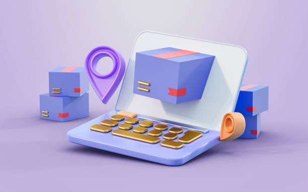 istock laptop sign with location parcel box 3d render concept for online 1425853228
