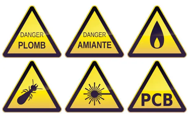 Vector illustration of Real estate triangular hazard sign collection (metal reflection)