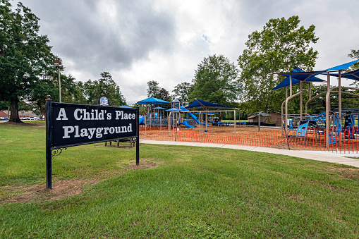 Prattville, Alabama, USA - Sept. 11, 2022: Progress on new construction at A Child's Place Playground in historic Prattville.