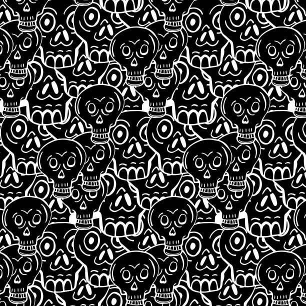 Web Abstract decorative seamless background. Horror. Smiling sculls. Death. Contrast theme. skull patterns stock illustrations